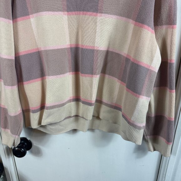 Vans V-Neck Sweater Women’s Large Pink Beige Plaid Check Knit 100% Cotton - Picture 4 of 8